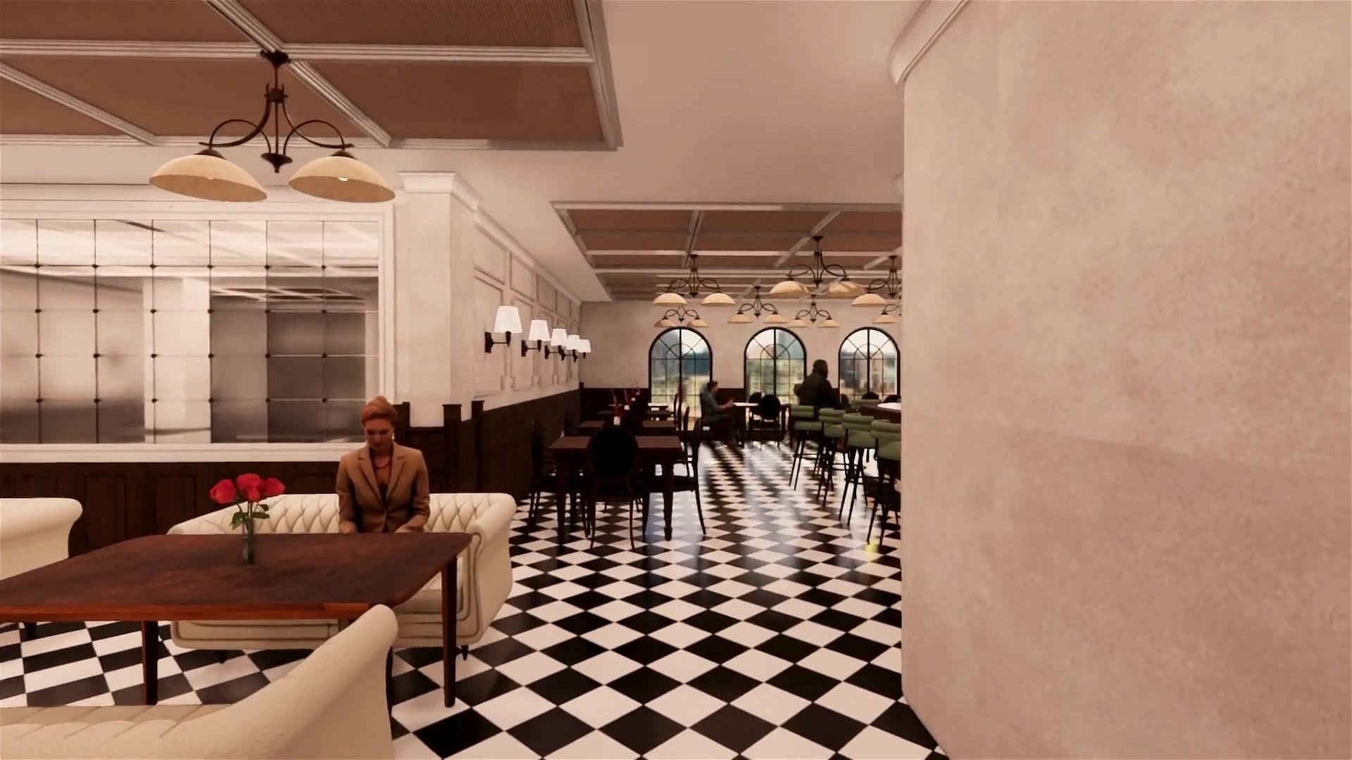 Fine dining restaurant with pendant lamps and booth seating